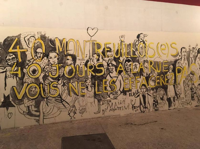 7è fresque en soutien aux 13 familles Roms, à la rue depuis 42 jours à Montreuil