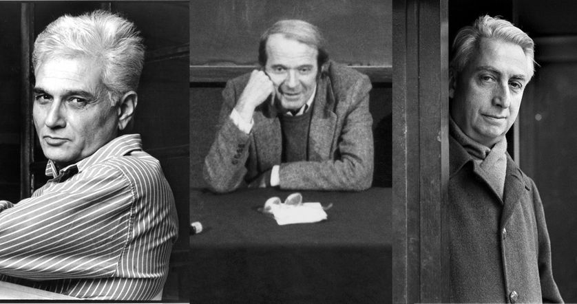 De gauche à droite : Jacques Derrida, Gilles Deleuze et Roland Barthes