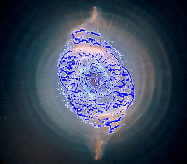 Carte des 84 000 étoiles détectées par Gaia dans la nébuleuse de l’Oeil de Chat (NGC 6543).