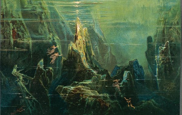 France, Paris, Set design for act I of The Ring of the Nibelung - The Rhinegold by Richard Wagner ©DEA PICTURE LIBRARY