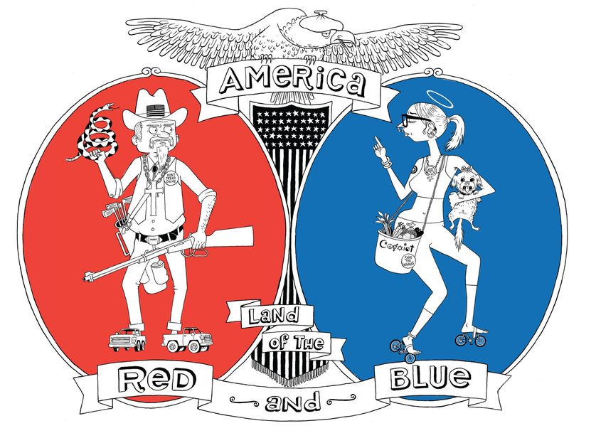 Dessin de Ted Stearn, inspiré par la carte américaine « Red and Blue states »