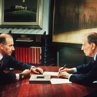 François Mitterrand et Jean-Pierre Elkabbach, à l'Elysée