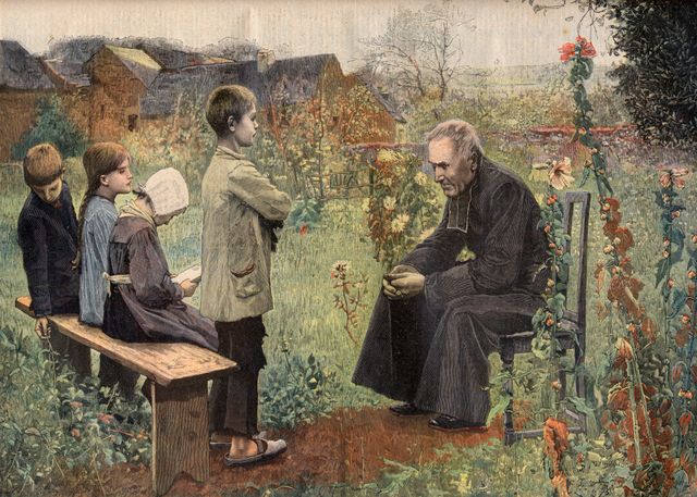 Le catéchisme, gravure d'après le Tableau de Meunier. Le Petit Journal, juin 1898