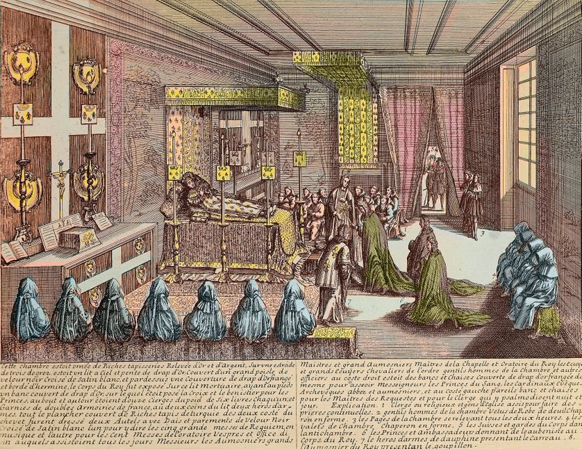 Louis XIV à Versailles sur son lit de mort le 1er septembre 1715