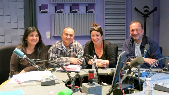 France Culture., studio 153... Délia et Alexandre Romanès, cirque-tzigane & Aline Pailler, Gilles Paris, auteur du livre "Autobiographie d'une courgette” (de g. à d.) ©Radio France - Annick Haumier-France Culture