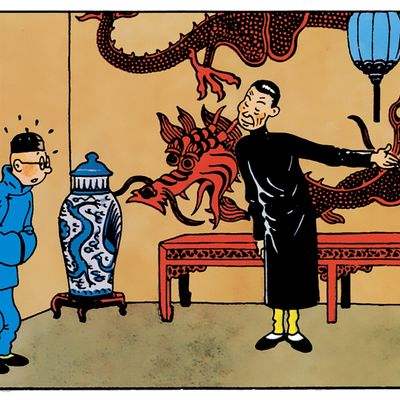 Tintin entre dans la fumerie d'opium "Le Lotus bleu"