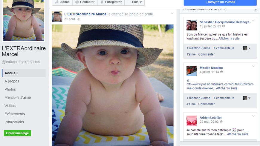Sur la page Facebook, administrée par sa mère, l'extraordinaire Marcel parle à la première personne.