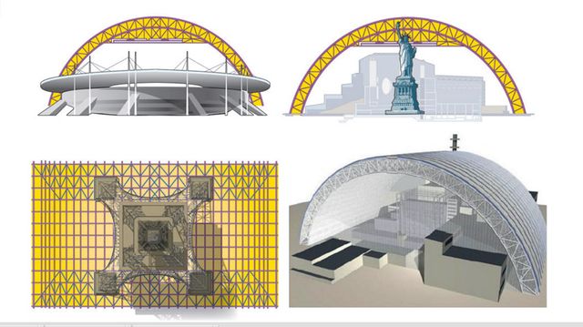 L'arche peut couvrir le Stade de France, ou la statue de la liberté, ou encore la surface au sol de la tour Eiff el. L’arche a une hauteur équivalente à un immeuble de 30 étages.