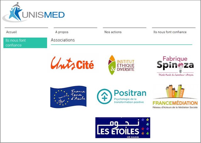 Capture d'écran faite le 1er octobre 2016 du site http://www.unismed.com/ qui présente France Terre d'Asile comme un soutien