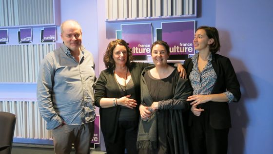 France Culture, studio 153, ambiance joyeuse... Germano Zullo, auteur-jeunesse, Aline Pailler-productrice, Albertine-auteure-jeunesse & Jeanne Plante-chanteuse ©Radio France - Annick Haumier-France Culture