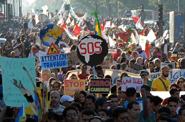 Manifestation contre le changement climatique à Marrakech à l'occasion de la COP22, le 13 novembre 2016.