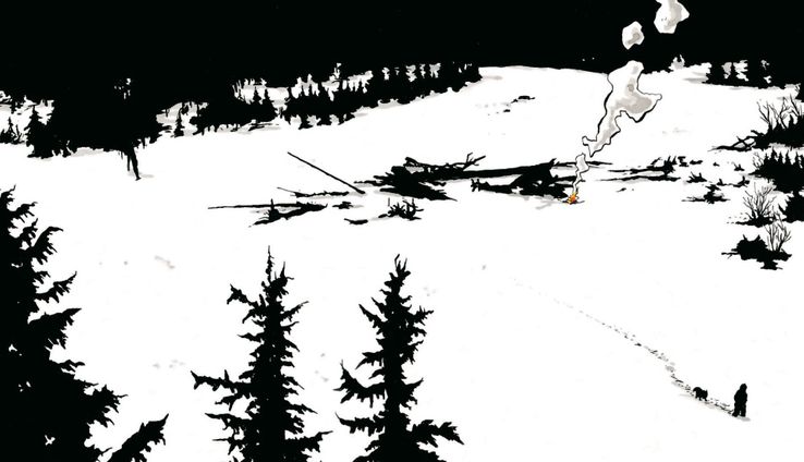 Illustration de l'album "Construire un feu", de Christophe Chabouté.
