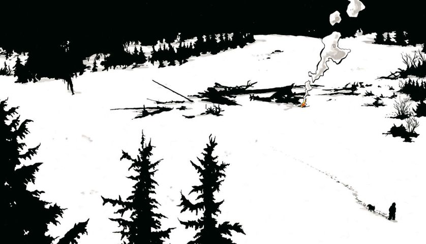 Illustration de l'album "Construire un feu", de Christophe Chabouté.