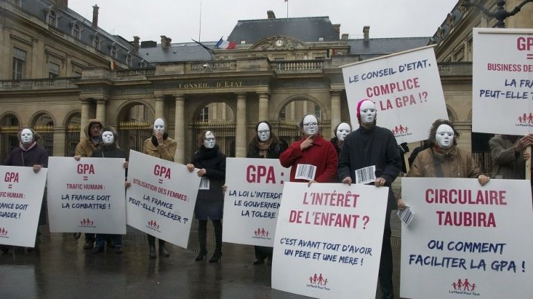 Des militants de La Manif pour tous défilent contre la GPA (2014)