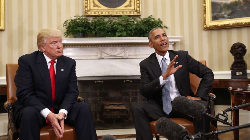 Le Président Barack Obama rencontre le président élu Donald Trump dans le Bureau ovale, à la Maison blanche.