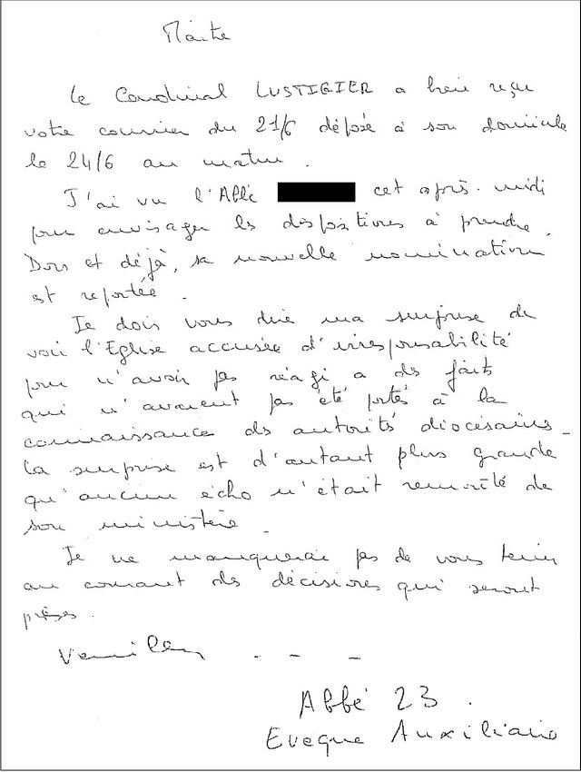 Lettre de Mgr Vingt-Trois