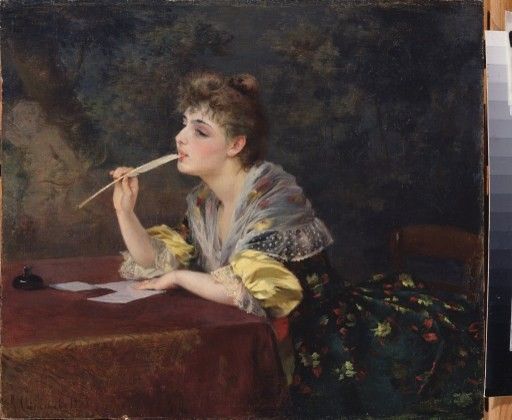 Une lettre (A Letter) - Peinture de Klavdi Petrovich Stepanov (1854-1910).