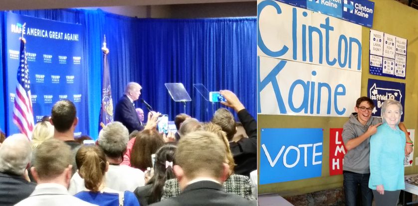 Meeting de Donald Trump près de Philadelphie et bureau de campagne d'Hillary Clinton dans la banlieue de Philadelphie