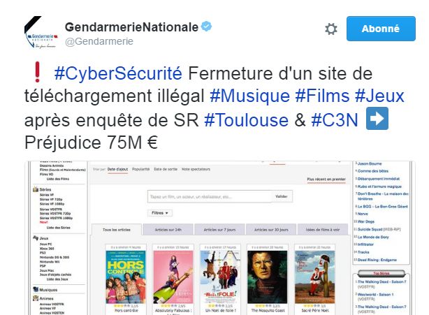 Capture du compte Twitter Gendarmerie Nationale