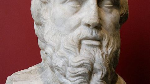 Portrait d'Hérodote, identifié par comparaison avec d'autres bustes inscrits de l'historien. Marbre grec, copie romaine d'un original grec du début du IVe siècle av. J.-C. Provenance : environs de la Porta Metronia, Rome. - Marie-Lan Nguyen
