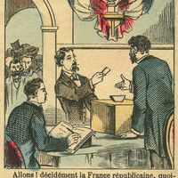Gravure du Figaro supplément "La France Républicaine mérite le vote des Français", 1889.