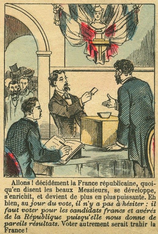 Gravure du Figaro supplément "La France Républicaine mérite le vote des Français", 1889.