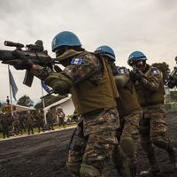 Soldats guatémaltèques membres de la mission de maintien de la paix en République démocratique du Congo (MONUSCO) en exercice à Sake en RDC, 12 juillet 2016