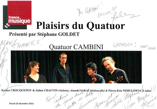 Livre d'or du Quatuor Cambini
