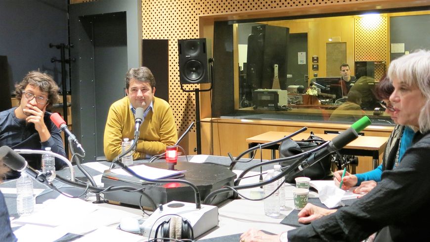 France Culture, studio 109, pendant l'émission ! ... Aline Pailler, Alexandre Lory, Bruno Mantovani & Caroline Simmonds (de g. à d.)