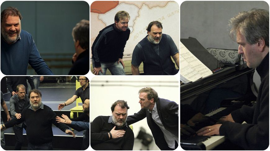 De gauche à droite : Bryn Terfel (Boris) & Antonio Pappano - Bryn Terfel & Nicholas Sales (un boïar), Antonio Pappano, Bryn Terfel & John Graham-Hall (prince Chouiski) ©Catherine Ashmore ROH•