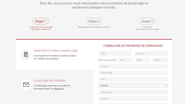 Le formulaire de "promesse de parrainage" à Emmanuel Macron