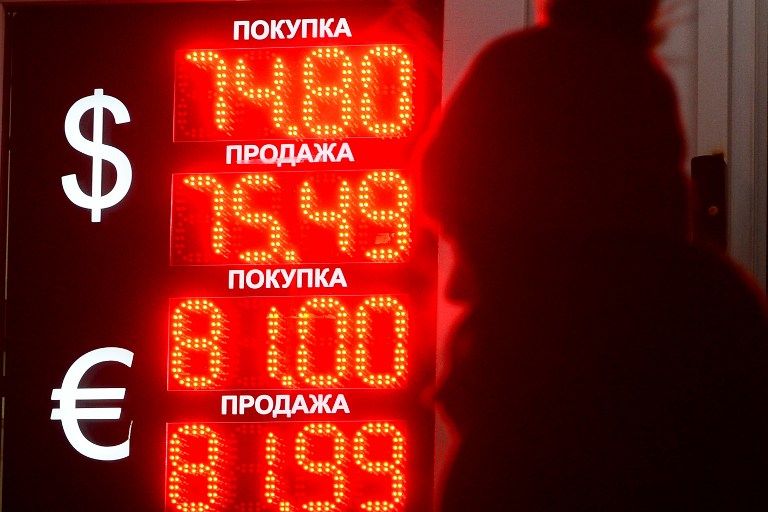 Le cours du Rouble face au $ et à l'€, il y a un an