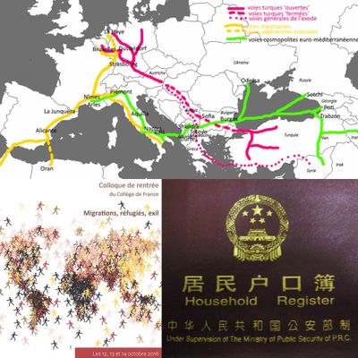 Carte des territoires circulatoires euro-méditerranéens, Colloque du Collège de France "Migrations..." et "Hukou", livret domestique (Chine)