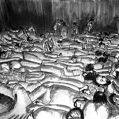 Cellule surpeuplée dans la prison de Saydnaya (Amnesty International / Mohamad Hamdoun).