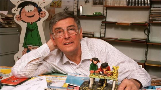 André Franquin dans son bureau en Belgique en 1996 ©Getty - Frederic REGLAIN