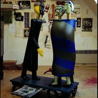 Jean-Paul Sartre et Simone de Beauvoir rencontrent Arthur Koestler. Sculptures de Jean-Louis Faure Collection Régis Debray