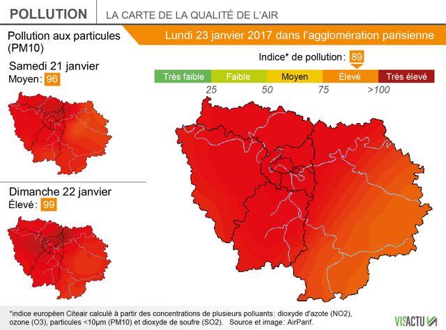 La situation de la pollution de l'air samedi, dimanche et lundi