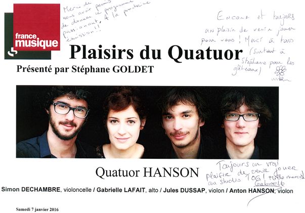 Livre d'or Quatuor Hanson
