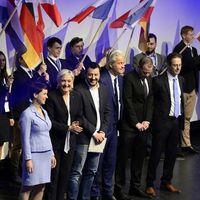 Frauke Petry (AfD) Marine Le Pen (FN), Matteo Salvino (Lega Nord) Geert Wilders (PVV) et les membres du groupe Europe des nations et des libertés du Parlement européen réunis à Coblence le 21/01/2017