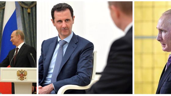 Erdogan (Turquie) et Poutine (Russie), 18 juil. 2012 / Bashar al-Assad en Russie, 20 oct. 2015 / Rouhani et Poutin à Téhéran, 20 nov. 2015 - Wikicommons Kremlin / Hamed Malekpour (Iran)