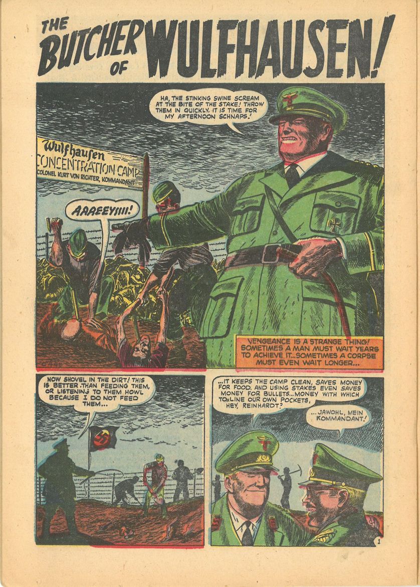 Kent Blake of the Secret Service # 14 : “The Butcher of Wulfhausen”, de Sam Kweskin (dessin et encre), Marvel, 1953