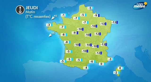 La carte des températures ressenties ce jeudi matin