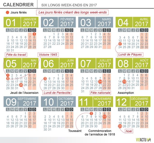 Six longs week-end en 2017