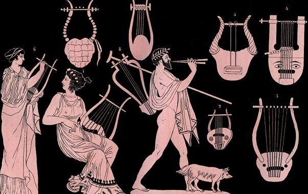 Instruments à cordes pincées de la Grèce antique : lyre, barbiton et kithara.