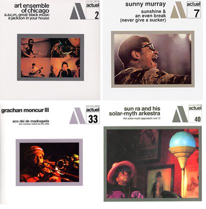 Quatre des 53 albums numérotés et édités dans la Série BYG/Actuel de Jean Karakos