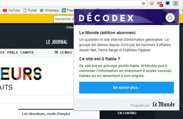 une pop-up donne les informations sur le média visit