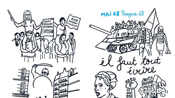 "Mai 68" extrait de "Nos humanités", illustrations de Caroline Souffir, / hélium/Actes Sud, 2016 - Caroline Souffir / hélium/Actes Sud