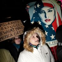 Manifestation à l'aéroport O'Hare de Chicago contre le décret restreignant l'immigration aux Etats-Unis
