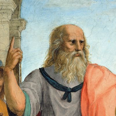 Platon (428-348 avant J.-C.), philosophe grec, montrant le ciel. Musée du Vatican. Fresque de Raphaël