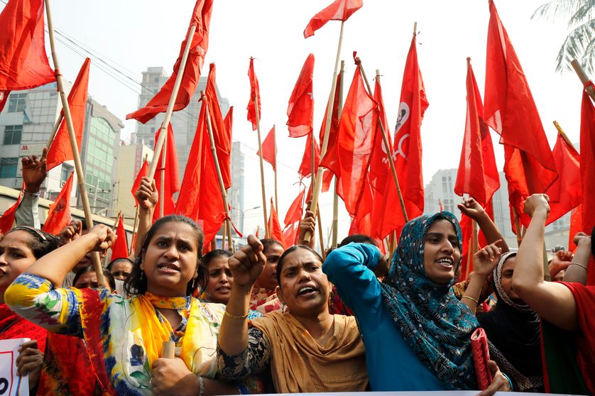 Manifestation des salariés du textile à Dhaka le 10 février 2017 pour réclamer la libération des leaders syndicaux arrêtés